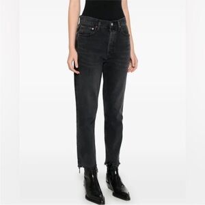 Agolde Riley Straight Leg Crop Jeans Sz 27 Raw Hem Light Black High Rise‎